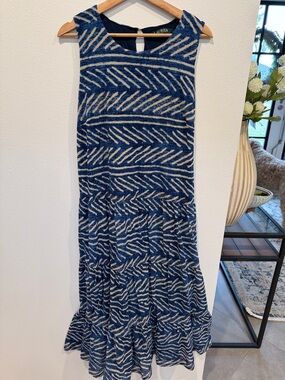 Ralph Lauren Blue and Cream Patterned Maxi Dress